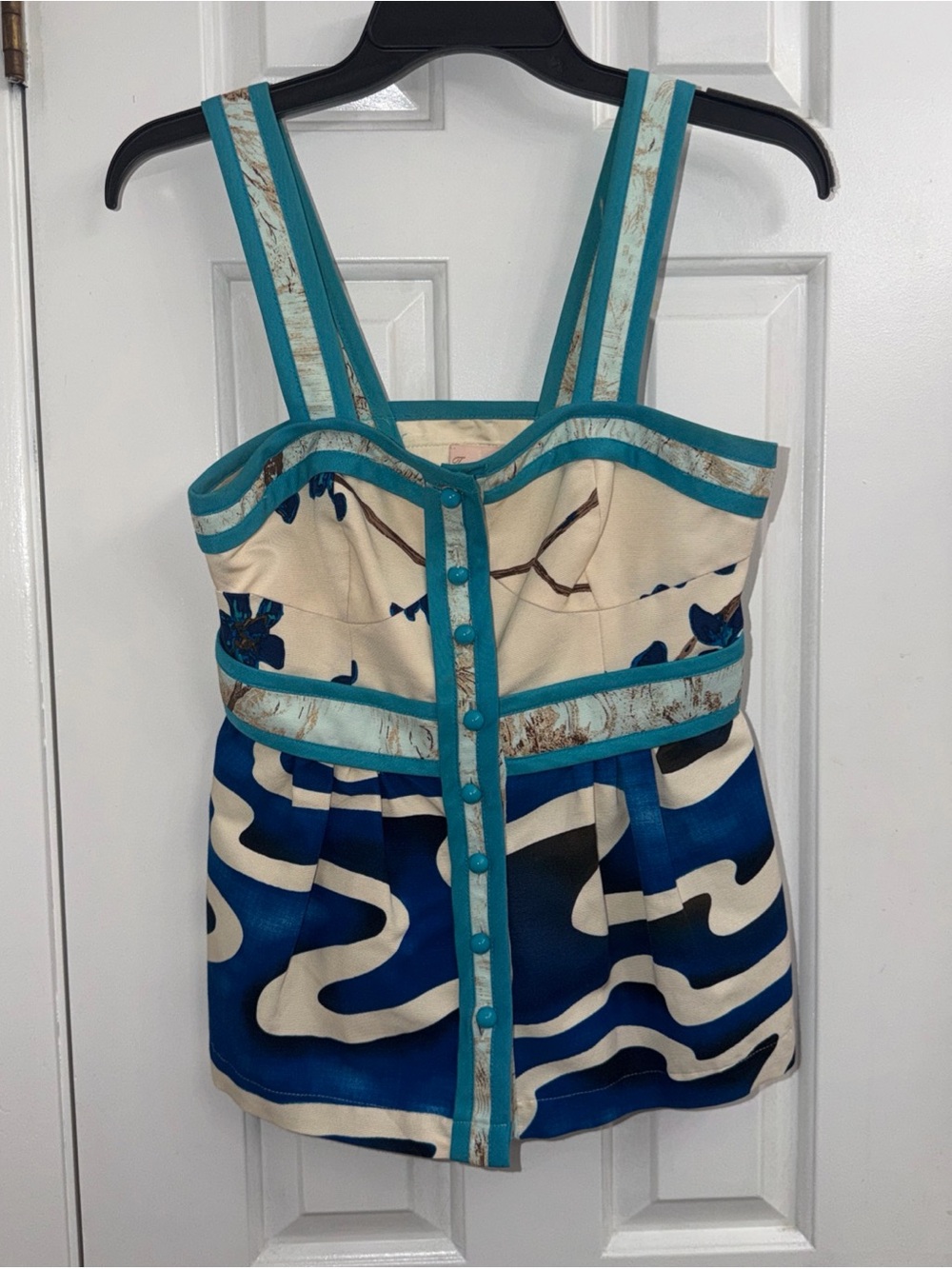 TRACY REESE for Anthropologie Blue  Floral  Sleeveless Peplum Tank Top 2